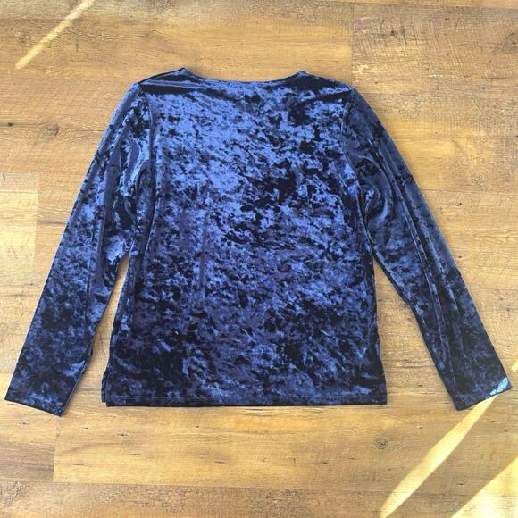 Judith Hart Navy Blue Crushed Velvet Long Sleeve Top - Picture 3 of 4